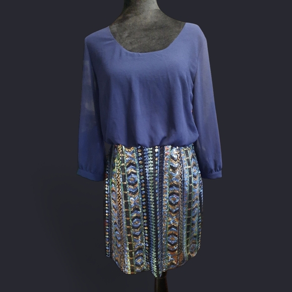 NWT Dani Collection Elegant Blue and Multicolor Women's Dress Size L - Picture 13 of 13